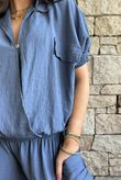 Basso Button Drape Cap Sleeve Shirt Airforce